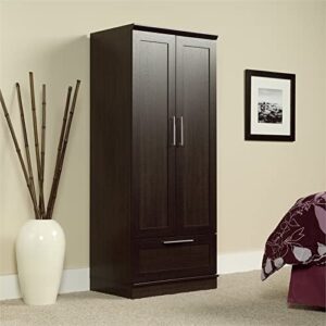 BOWERY HILL Metal Wardrobe Armoire with Garment Rod in Dakota Oak