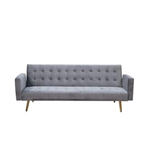bowery hill mid century convertible sofa couch for living room, button tufted velvet sofa bed for small apartment, modern futon couch in dary grey
