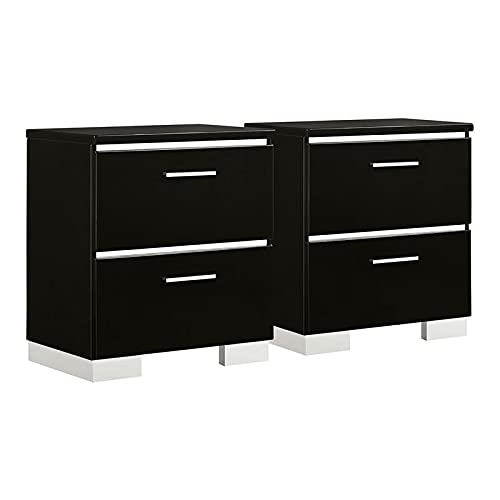 BOWERY HILL 2pc Black Wood Bedroom Set - 2 Nightstands Finish