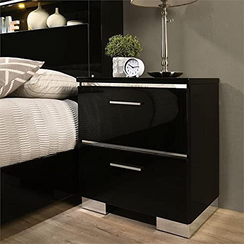 BOWERY HILL 2pc Black Wood Bedroom Set - 2 Nightstands Finish