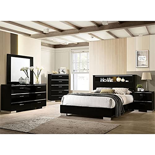 BOWERY HILL 2pc Black Wood Bedroom Set - 2 Nightstands Finish