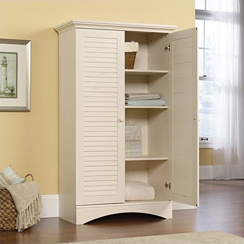 BOWERY HILL Wooden Storage Cabinet with 4 Adjustable Shelves in Antique White