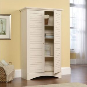 BOWERY HILL Wooden Storage Cabinet with 4 Adjustable Shelves in Antique White