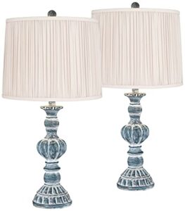 regency hill tanya rustic traditional table lamps set of 2 26 1/2″ high blue washed oyster shirred fabric drum shade for bedroom living family room bedside nightstand house home office