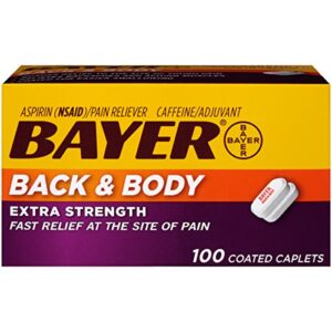 bayer back & body extra strength aspirin, 500mg coated tablets, fast relief at the site of pain, pain reliever with 32.5mg caffeine, 100 count
