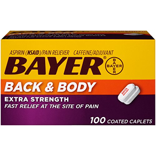 Bayer Back & Body Extra Strength Aspirin, 500mg Coated Tablets, Fast Relief at the Site of Pain, Pain Reliever with 32.5mg Caffeine, 100 Count