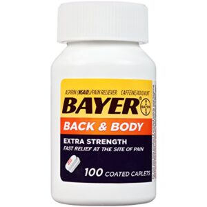 Bayer Back & Body Extra Strength Aspirin, 500mg Coated Tablets, Fast Relief at the Site of Pain, Pain Reliever with 32.5mg Caffeine, 100 Count