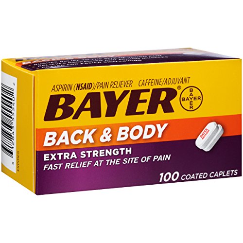 Bayer Back & Body Extra Strength Aspirin, 500mg Coated Tablets, Fast Relief at the Site of Pain, Pain Reliever with 32.5mg Caffeine, 100 Count