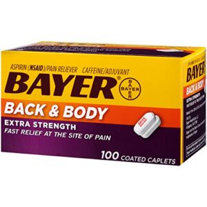 Bayer Back & Body Extra Strength Aspirin, 500mg Coated Tablets, Fast Relief at the Site of Pain, Pain Reliever with 32.5mg Caffeine, 100 Count