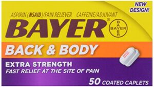 bayer extra strength caplets, extra strength back & body pain aspirin, 50 ct