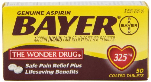 Genuine Bayer Aspirin 325mg Tablets, 50-Count (Pack of 2)