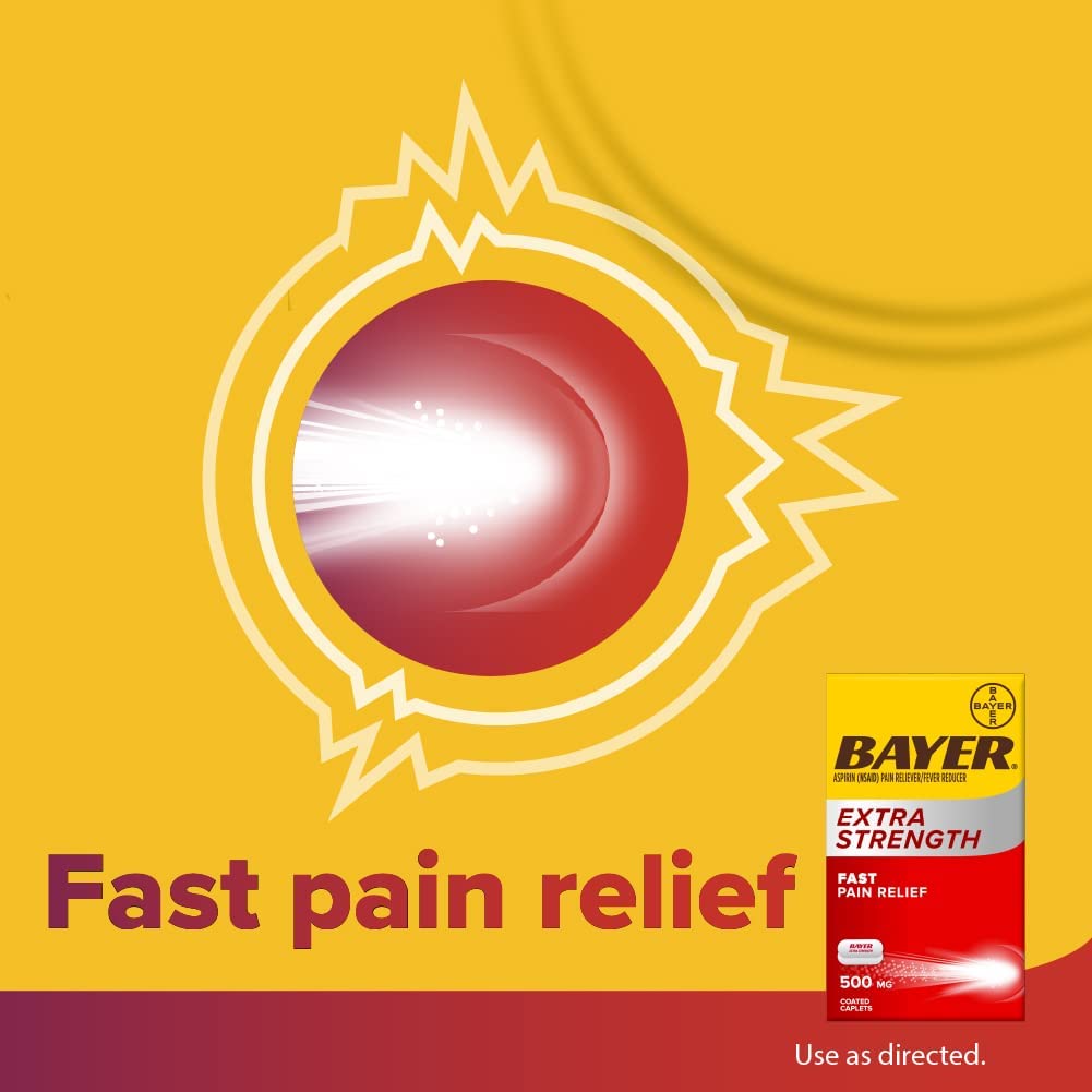 Bayer Extra Strength Aspirin 500 mg Coated Tablets, Pain Reliever and Fever Reducer, 100 Count (Packaging May Vary)