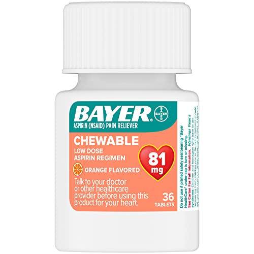 Bayer, Chewable Low Dose Aspirin 81 mg Tablets 36ct Orange, (Pack of 6)