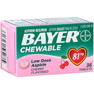 Aspirin Regimen Bayer, 81mg Chewable Tablets, Pain Reliever, Cherry, 36 Count