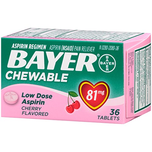 Aspirin Regimen Bayer, 81mg Chewable Tablets, Pain Reliever, Cherry, 36 Count