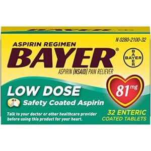 aspirin regimen bayer 81mg enteric coated tablets, #1 doctor recommended aspirin brand, pain reliever, 32 count (pack of 5)