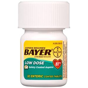 Aspirin Regimen Bayer 81mg Enteric Coated Tablets, #1 Doctor Recommended Aspirin Brand, Pain Reliever, 32 Count (Pack of 5)