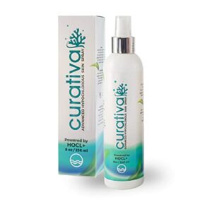 curativa bay .02% hypochlorous skin spray, clear skin, most effective for total skin health and the base for all skin care. 100% organic, made in usa, produces great results 8 oz.
