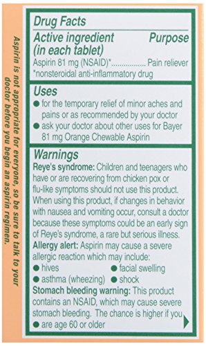 Bayer Children's Chewable, Children's Aspirin Pain Reliever, Orange, 36 ct