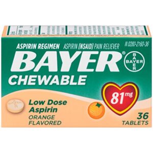aspirin regimen bayer, 81mg chewable tablets, pain reliever, orange, 36 count
