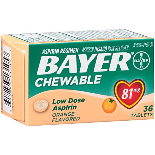 Aspirin Regimen Bayer, 81mg Chewable Tablets, Pain Reliever, Orange, 36 Count