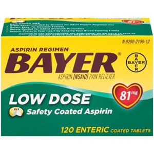 aspirin regimen bayer, 81mg enteric coated tablets, pain reliever/fever reducer, 120 count