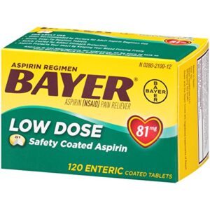 Aspirin Regimen Bayer, 81mg Enteric Coated Tablets, Pain Reliever/Fever Reducer, 120 Count