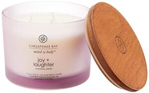 chesapeake bay candle scented candle, joy + laughter (cranberry dahlia), coffee table, orange,pink,red