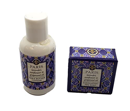 Greenwich Bay Trading Company Destination Collection Bundle: Paris - 2oz Mini Wrapped Soap Block + 2oz Mini Shea Butter Lotion