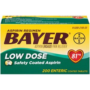 aspirin regimen bayer, 81mg enteric coated tablets, pain reliever/fever reducer, 200 count