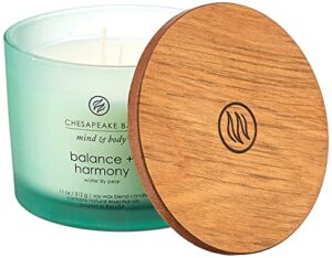 chesapeake bay candle scented candle, balance + harmony (water lily pear), coffee table