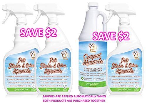 Pet Stain & Odor Miracle - Enzyme Cleaner for Dog Urine Cat Pee Feces Vomit, Enzymatic Solution Cleans Carpet Rug Car Upholstery Couch Mattress Furniture, Natural Eliminator (S/M 32FL OZ)