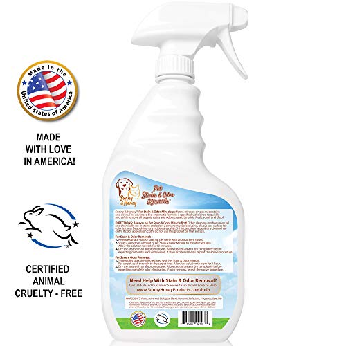 Pet Stain & Odor Miracle - Enzyme Cleaner for Dog Urine Cat Pee Feces Vomit, Enzymatic Solution Cleans Carpet Rug Car Upholstery Couch Mattress Furniture, Natural Eliminator (S/M 32FL OZ)