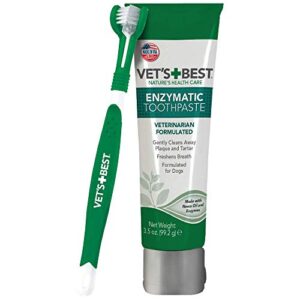 vet’s best dog toothbrush and enzymatic toothpaste set | teeth cleaning and fresh breath kit with dental care guide | vet formulated