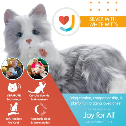Joy for All - Silver Cat with White Mitts - Interactive Companion Pets - Realistic & Lifelike