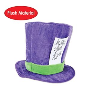 Beistle Soft Plush Fabric Mad Hatter Costume Accessories Unisex Hat Headwear, Purple/Green