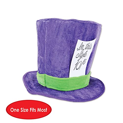 Beistle Soft Plush Fabric Mad Hatter Costume Accessories Unisex Hat Headwear, Purple/Green