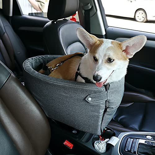 Cathpetic Dog Car Seat Pet Supplies - Travel Bags for Dogs Cats Portable Console Dog Car Seat Washable Dog Cat Booster Seat on Car Armrest Included Safety Tethers Perfect Car Seat for Dogs Cats