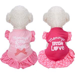 2 pieces dog dresses for small dogs cute girl female dog dress mommy puppy shirt skirt doggie dresses pet summer clothes apparel for dogs and cats (love and angel,small)