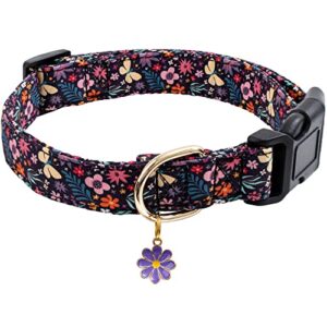 faygarsle cotton designer dogs collar cute flower dog collars for girl female small medium large dogs with purple flower charms s