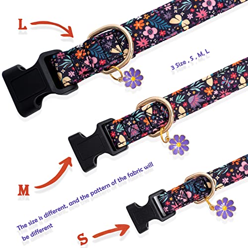 Faygarsle Cotton Designer Dogs Collar Cute Flower Dog Collars for Girl Female Small Medium Large Dogs with Purple Flower Charms S