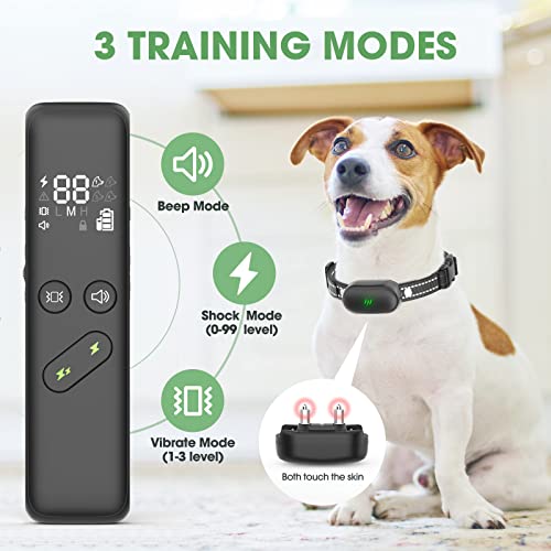 Dog Shock Collar - Electric Dog Training Collar with Remote 1600FT, Rechargeable E-Collar Waterproof Collars with 3 Training Modes, Security Lock for All Breeds, Sizes