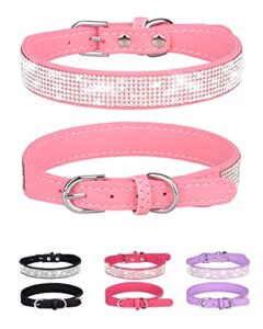 dog collar for small dogs, adjustable leather suede bling dog collars，pink dog collar cat collar, rhinestone dog collar(s, pink)