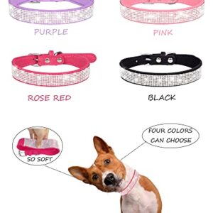 Dog Collar for Small Dogs, Adjustable Leather Suede Bling Dog Collars，Pink Dog Collar Cat Collar, Rhinestone Dog Collar(S, Pink)