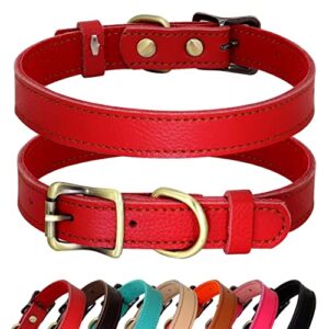 pet artist genuine leather dog collar, lightweight & soft padded leather collar, 7 beautiful color for choices,dog collar for puppy&small dog,red,m