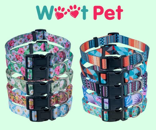 Dog Collar - Cute Dog Collar for Small/ Medium/ Large Dogs, Boy and Girl Dog Collars Soft Adjustable (Large (17"-22"), Leaves and Flower)