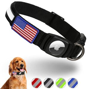reflective airtag dog collar, feeyar waterproof air tag dog collar [black], integrated apple airtag holder dog collars with flag patch, gps tracker dog collar for small medium large dogs [size xl]