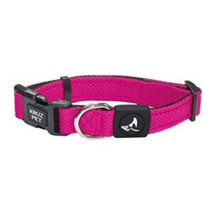 kruz pet kza102-18s mesh dog collar for small, medium, large dogs, adjustable neck collar, soft, lightweight, breathable, comfort fit – raspberry pink – small