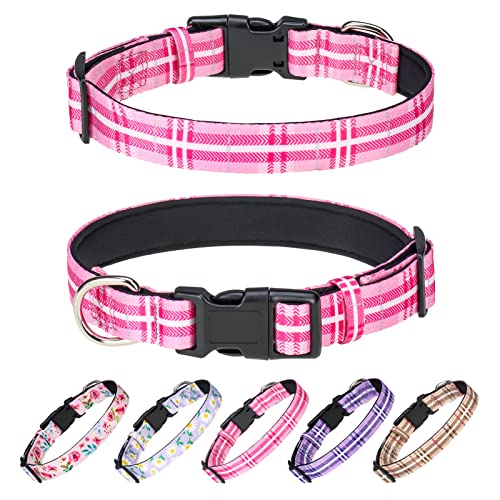 DILLYBUD Floral Dog Collars for Puppy Small Medium Large Dogs, Spring Flower Fancy Patterns Female Male Pet Collar, Strong Buckle Adjustable Cute Padded Basic Collar for Girls Boys Dogs