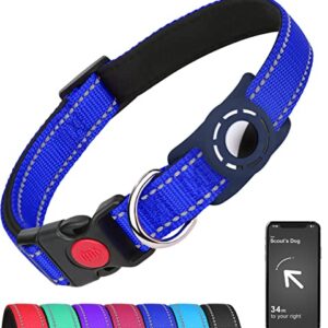 Erbine Airtag Dog Collar for Small Dogs, Reflective Dog Collars with AirTag Holder, Soft Padded & Safety Locking Buckle, Nylon Pet Collar Adjustable for All Breeds, NavyBlue